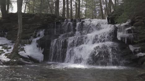 Eiskalte-Kaskaden-Auf-Felsigen-Terrassierten-Klippen-In-Zentral-Pennsylvania-Im-Winter-Rosecrans-Falls