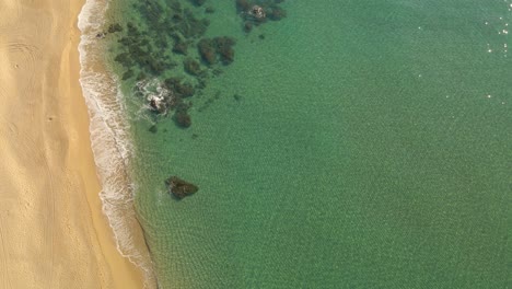 Top-down-view-beautiful-beach-landscape-with-very-clear-water,-vertical-video