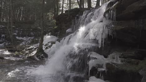 Waterfall-with-ice-formations-in-the-forest-in-central-Pennsylvania---Rosecrans-Falls