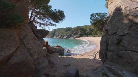 Beautiful-hidden-exotic-beach-in-Costa-brava-coastline,-Spain