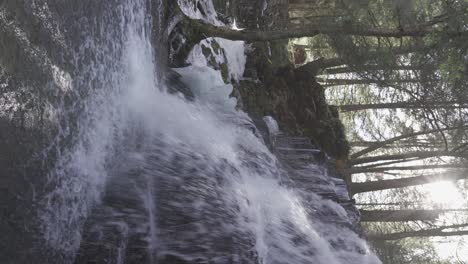 Vertical-video-waterfall-in-the-forest-with-ice-formations-----Rosecrans-Falls