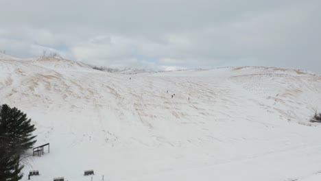 Birds-Eye-View-of-Snow-Covered-Dunes-at-Sleeping-Bear-Dunes-in-Michigan
