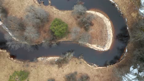 AERIAL:-Curves-of-Calm-River-in-National-Park-in-Lithuania