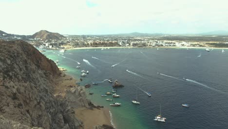 Aerial-shot-of-boats-in-the-Arch-of-Los-Cabos,-Baja-California-sur-2