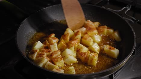 Delicious-Hot-Fried-Potatoes-Are-Cooked-In-A-Frying-Pan