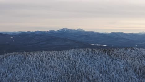 Majestic-Mountains-Of-Eastern-Quebec-In-Winter---aerial-shot