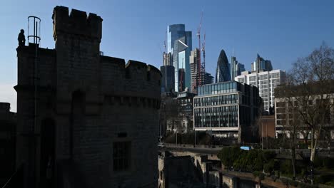 View-towards-the-City-of-London-from-inside-the-Tower-of-London,-United-Kingdom