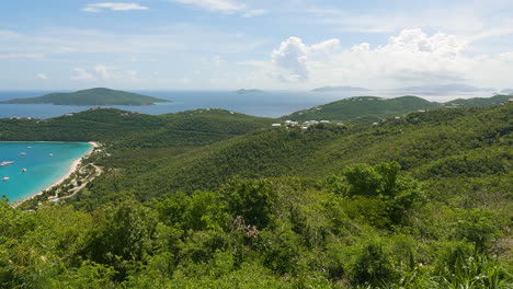Pan-left-shot-of-a-landscape-of-Saint-Thomas-island-and-the-Magens-Bay