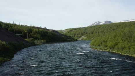 AERIAL---Fnjoska-river-in-Vaglaskogur-Forest,-Fnjoskadalur,-Iceland,-forward