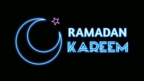 Leuchtreklame-Leuchtet-Ramadan-Kareem-Textanimation-Auf-Schwarzem-Hintergrund,-Leuchtendes,-Blinkendes-Ramadan-Kareem-Neontexthintergrund-Ramadan-Kareem-Konzept,-4k-Animation