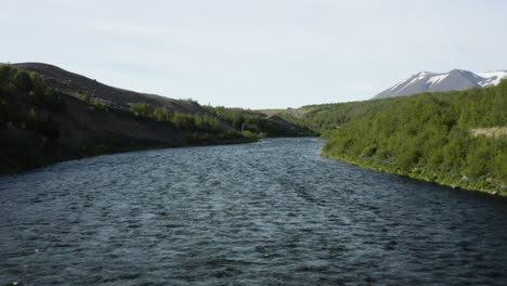 AERIAL---Beautiful-Fnjoska-river,-Vaglaskogur-Forest,-Fnjoskadalur,-Iceland,-forward