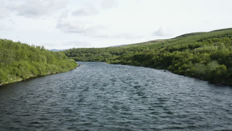 AERIAL---Tracking-the-Fnjoska-river,-Vaglaskogur,-Fnjoskadalur,-Iceland,-forward