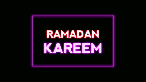 Leuchtreklame-Leuchtet-Ramadan-Kareem-Textanimation-Auf-Schwarzem-Hintergrund,-Leuchtendes,-Blinkendes-Ramadan-Kareem-Neontexthintergrund-Ramadan-Kareem-Konzept,-4k-Animation