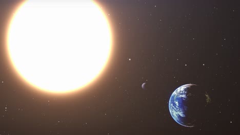 Sol-Y-Planeta-Tierra-En-El-Espacio,-Sistema-Solar