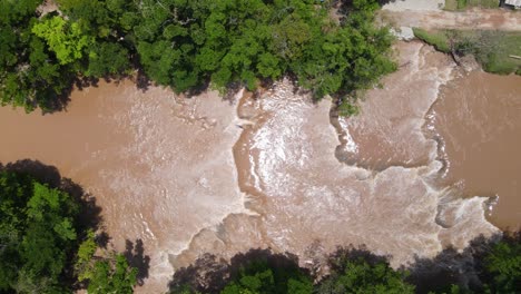 Aerial:-swollen-river-after-heavy-rainfall,-Agua-Azul-falls-Mexico,-4K-top-down
