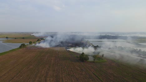 Aerial-footage-towards-a-burning-farmland-in-Pak-Pli,-Nakhon-Nayok,-Thailand