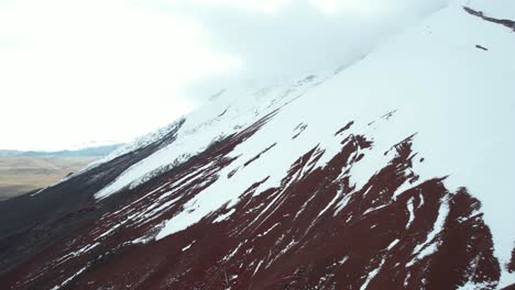 Vista-Aérea-De-Drones-Del-Volcán-Y-Glaciar-Cotopaxi,-Casquetes-Polares-Y-Colinas-De-Lava-A-Gran-Altura---Disparo-De-Drones