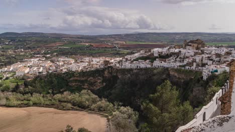 Slow-zoom-in-timelapse-over-typical-Spanish-whitewashed-village-and-countryside