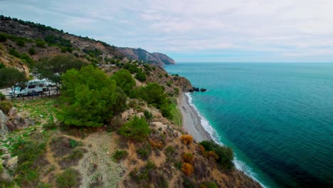 Drone-slowly-moving-sideways-at-Nerja,-south-of-Spain