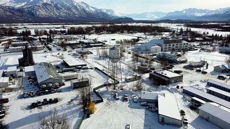 4k-30fps-aerial-video-of-downtown-Palmer,-Alaska-in-the-Winter