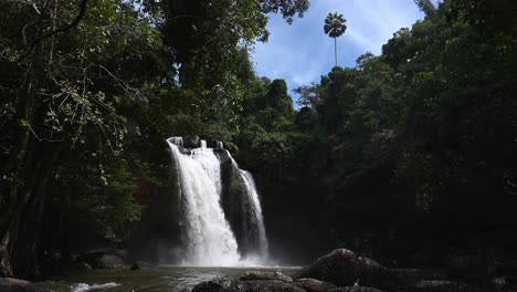 Heo-Suwat-Waterfall-is-one-of-the-most-visited-places-in-Khao-Yai-National-Park,-Thailand