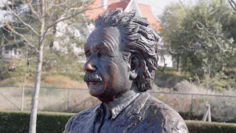 Albert-Einstein-statue-in-the-Concessie-Quarter-in-de-Haan,-Belgium---Close-up
