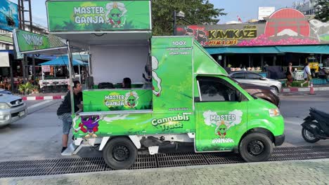Local-mobile-pop-up-truck-sells-organic-cannabis-and-is-popular-among-tourists-in-Pattaya,-Thailand