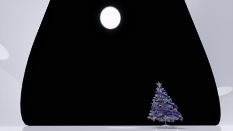 Weißer-Weihnachtsbaum-Mit-Blauen-Und-Roten-Kugeln,-Ornamenten-Und-Einem-Weißen-Stern-Auf-Schwarzem-Hintergrund