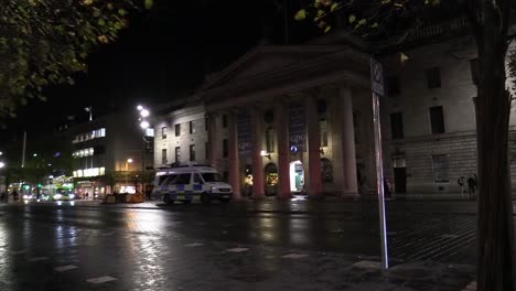 Wide-still-shot-of-tents-on-O'Connell-street-in-front-of-the-GPO-Dublin-at-night,-this-was-a-protest-or-hunger-strike