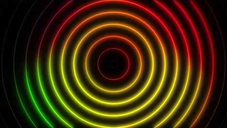 Abstrakte-Nahtlose-Schleife-Neon-Drei-Farben-Farbverlauf-Konzentrischer-Kreis-Auf-Schwarzem-Hintergrund