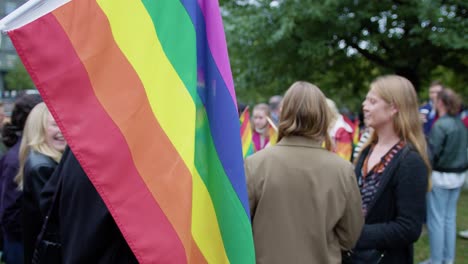 Regenbogenfahne-Und-Menschenmenge-Dahinter-In-Oslo-Pride-2022
