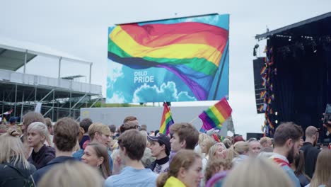 Crowd-of-people-waiting-for-Oslo-Pride-2022-show-to-begin,-POV