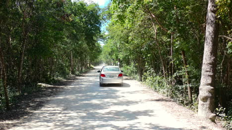 car-driving-off-road-on-a-sunny-summer-day-in-forest-of-Coba-Quintana-Roo