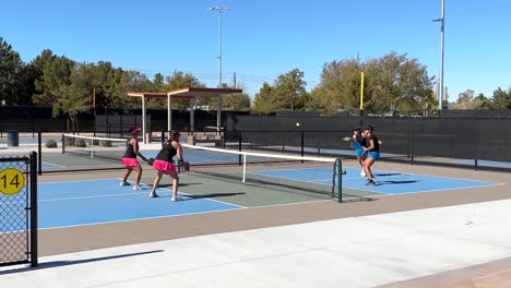 Women-doubles-teams-compete-at-a-pickleball-tournament-in-Las-Vegas,-Nevada