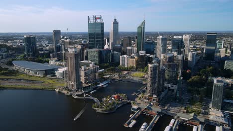 Perth-city,-on-a-partly,-sunny-day,-in-Australia---Aerial,-orbit,-drone-shot
