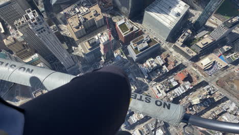Aerial-Looking-Down-Out-Of-Helicopter-With-Pan-Up-Reveal-Of-One-World-Trade-Center-On-Sightseeing-Tour