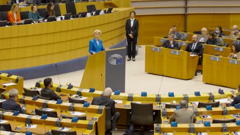 Plenary-room-of-the-European-Parliament-during-the-speech-of-Ursula-von-der-Leyen,-President-of-the-European-Commission---Medium-shot