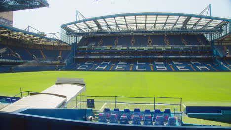 Panoramic-View-Of-The-West-Stand-Of-Stamford-Bridge-Football-Stadium-In-Fulham,-West-London,-UK