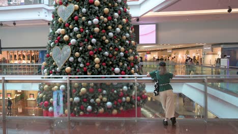 A-woman-is-seen-in-front-of-a-Christmas-tree-installation-as-Chinese-shoppers-walk-past-at-a-shopping-mall-in-Hong-Kong