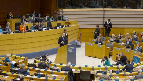 Speech-of-Charles-Michel,-President-of-the-European-Council,-Commission,-in-the-plenary-room-of-the-European-Parliament-in-Brussels,-Belgium---Medium-shot