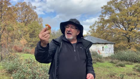 Mushroom-Expert-old-man-Explaining-On-Guided-Tour-In-Spain