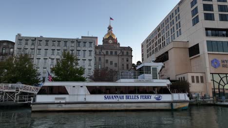 Savannah-Belles-Ferry-and-City-Hall-with-American-flag