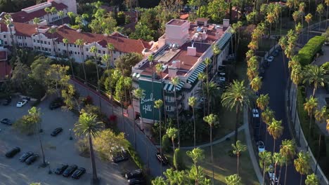 Sunset-Boulevard's-famous-Beverly-Hills-Hotel---orbiting-aerial-view