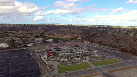 The-new-Snapdragon-football-stadium-in-Mission-Valley,-wide-panoramic-shot