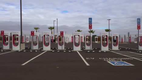 Tesla-Supercharger-station-being-built-at-Harris-Ranch,-preparing-for-many-future-electrical-vehicles-in-California