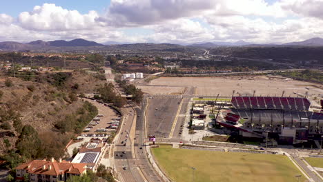 The-new-Snapdragon-football-stadium-in-Mission-Valley,-wide-panoramic-shot