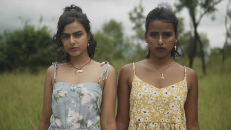 Zwei-Indische-Mädchen,-Die-Die-Kamera-Betrachten