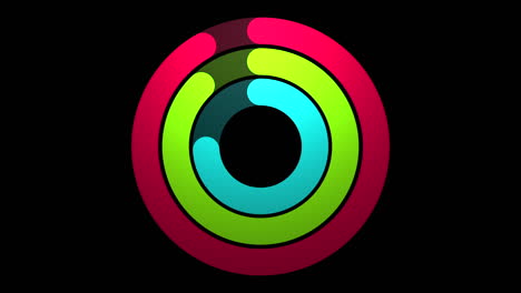 Apple-Watch-Aktivität-Ringe-Oder-Kreise-Animation,-Schwarzer-Hintergrund,-Vollbild-Vektordesign