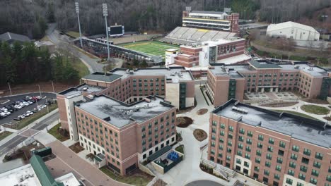 Appalachian-State-Football-reverse-Aerial-over-new-dorms-Boone-North-Carolina