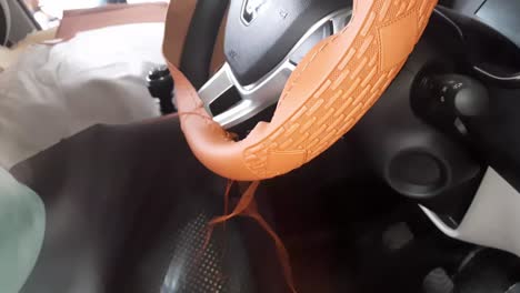 A-Men-Stitching-Car-Steering-Wheel-with-Soft-Leather-Cover-Brown-By-Hand---Stitching-Car-Steering-Cover